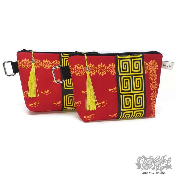 Geometric Mola and Musue Zippered Bag Lined with Red Cotton Sateen