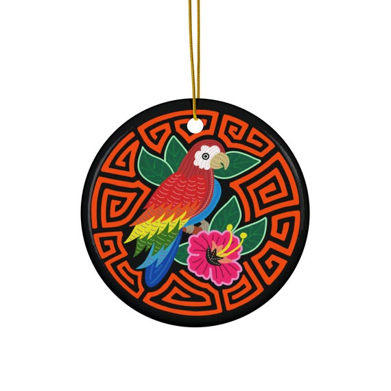Tropical Parrot Ceramic Ornament | Round Holiday Decoration