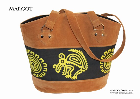 MARGOT- Faux Suede with Linen/Cotton Canvas Huaca Print