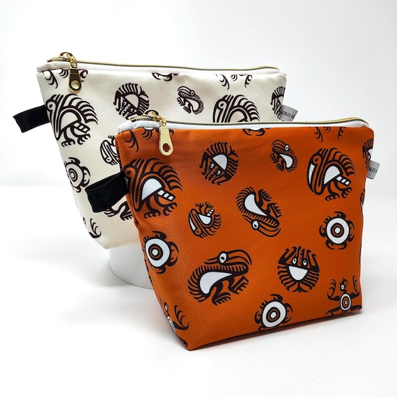 Cocle-Inspired Pre-Columbian Art Satin Print Makeup Bag