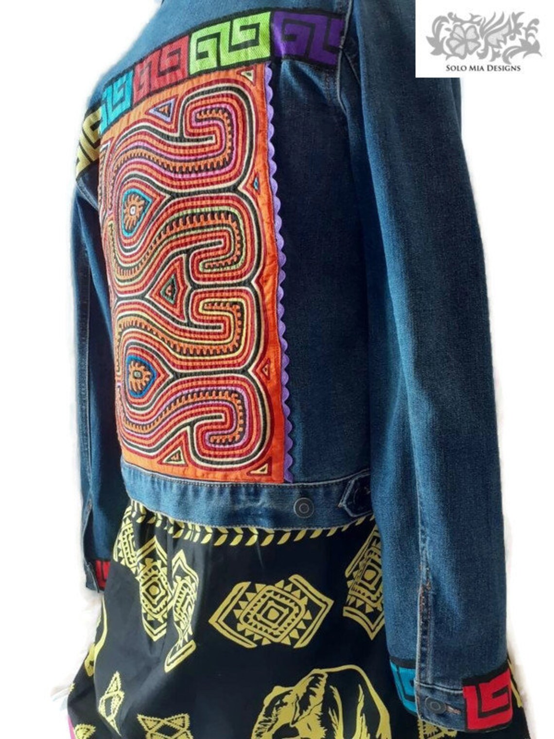 Blue Denim Jacket Embellished With Multicolor Mola and Ric Rac Trim ...