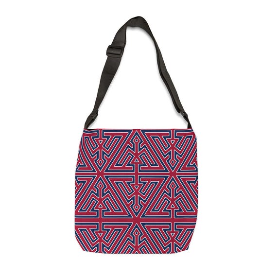 Geometric Mola Pattern Tote Bag | Red Blue Adjustable Strap
