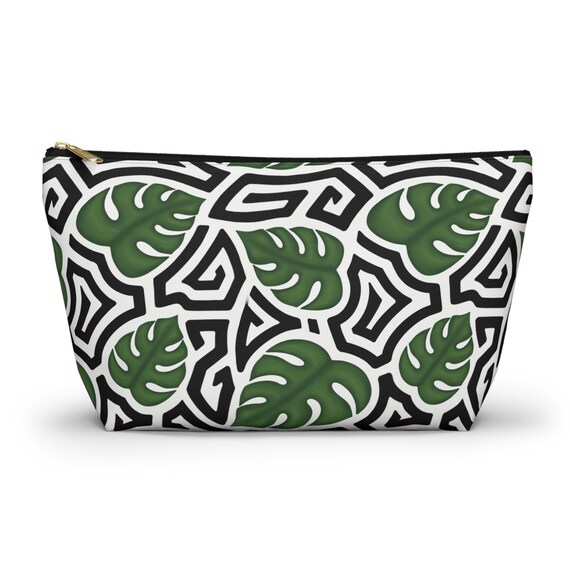 Monstera Leaf with Mola Pattern Accessory Pouch
