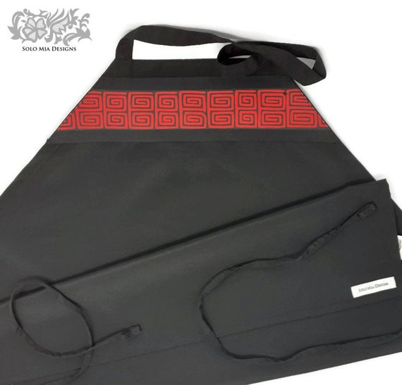 Black Apron with Geometric Mola Print Fabric