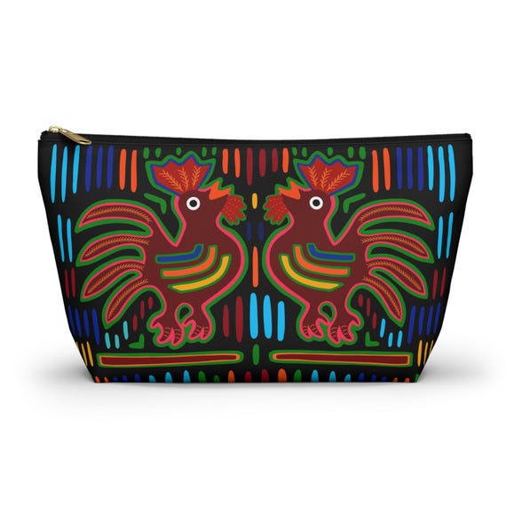 Rooster Mola Print Accessory Pouch | T-Bottom Cosmetic Bag