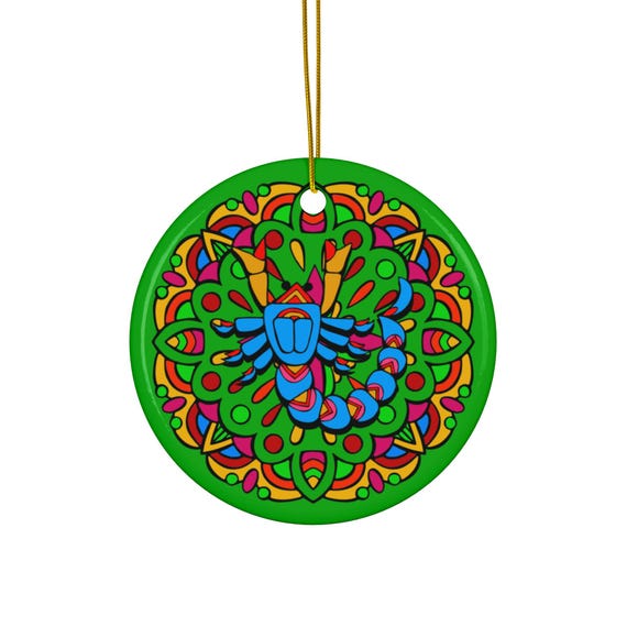 Colorful Mandala Scorpion Ceramic Ornament | Round Ornament
