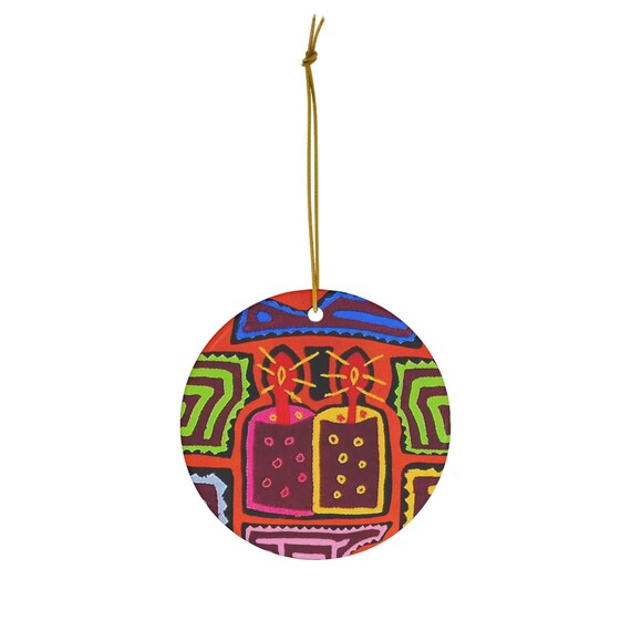 Christmas Candles Round Ceramic Ornament
