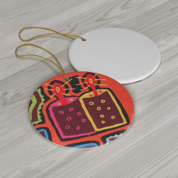 Panama Mola Candles Round Ceramic Ornament