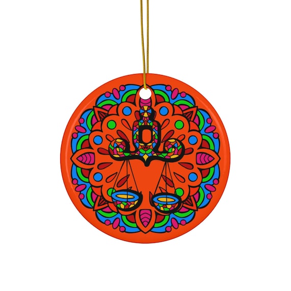 Libra Scales Mandala Ceramic Ornament | Zodiac Astrology Holiday Decor