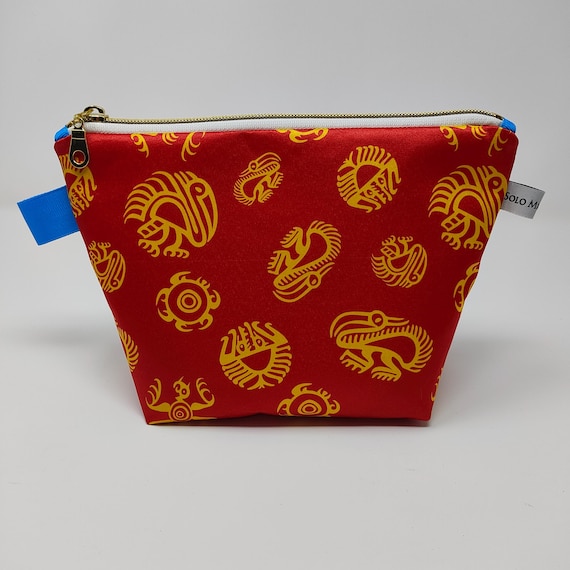 Cocle-Inspired Pre-Columbian Art Satin Print Makeup Bag