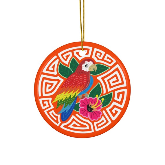 Tropical Parrot Floral Ornament | Ceramic Ornament