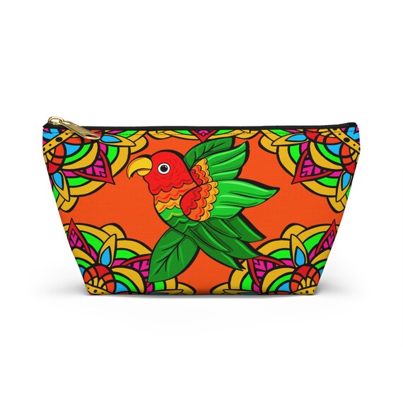 Colorful Parakeet Mandala Accessory Pouch
