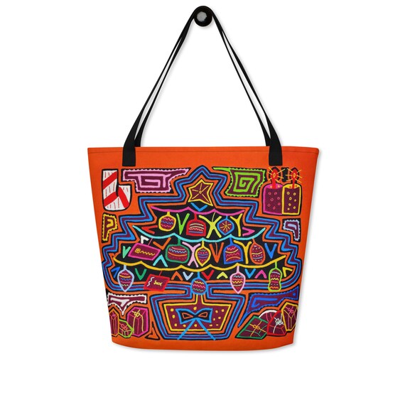 Christmas Mola Print Large Tote Bag