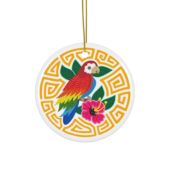 Colorful Parrot Hibiscus Ceramic Ornament