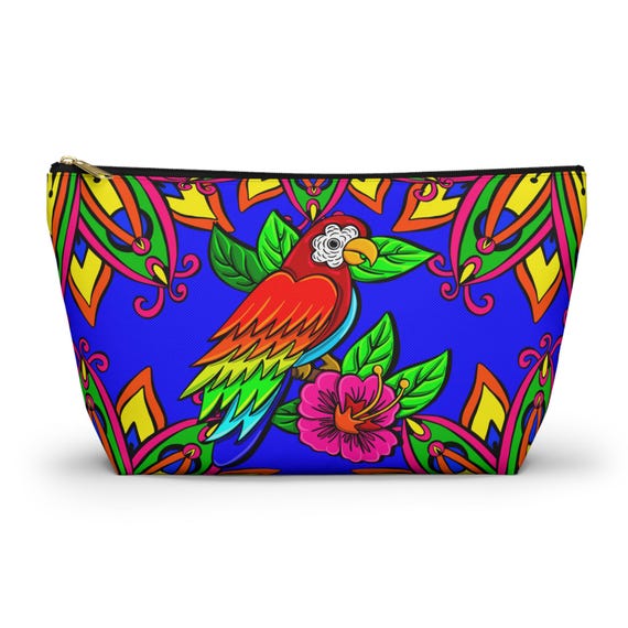 Tropical Parrot Floral Pattern Accessory Pouch