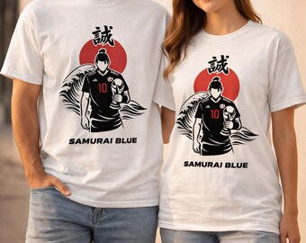 Japan Soccer Shirt Samurai Blue, Japanese Football T-Shirt, Minimalist Japan Tee, Anime Style Soccer Shirt, Japan Fan Gift