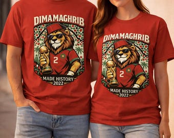 Dima Maghrib Shirt, Marokko Löwen-T-Shirt, marokkanisches Fußballfan-Shirt, Atlaslöwen-T-Shirt, Geschichte geschrieben 2022, WM-Shirt Marokko