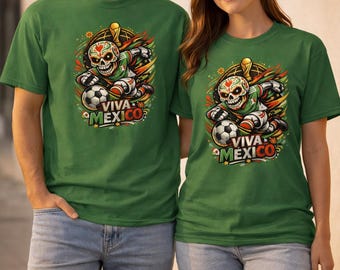 Viva Mexico Soccer Shirt, Mexican Skull T-Shirt, Dia de los Muertos Soccer Tee, Mexico Football Fan Shirt, World Cup Fan Gift