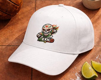 Mexico Skull Hat, Viva Mexico Cap, Mexican Sugar Skull Baseball Cap, Soccer Fan Hat, Dia de los Muertos Hat, Streetwear Cap