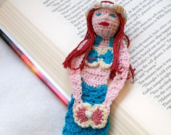 crochet mermaid bookmark, mermaid decoration, unique bookmarks, nursery decor, back to school, fantasy bookmark, shadow box art, wall art