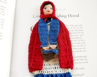 little red riding hood crochet bookmark, unique bookmark, readers gift, Christmas gift, wall decor, fairytale decor, shadow box art