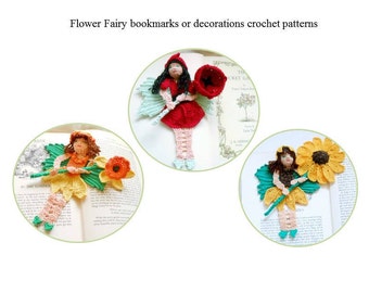 flower fairy bookmarks or decor crochet patterns, fairy crochet decorations instructions, flower fairy decor diy, shadow box art diy,