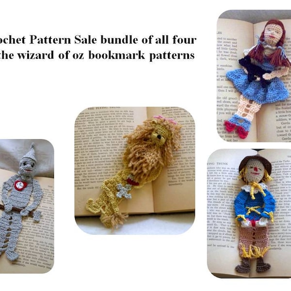 wizard oz bookmark pattern sale, crochet pattern sale bundle, wizard of oz crochet decorations instructions, thread crochet decor diy,