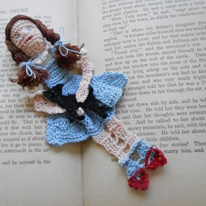 dorothy and toto thread crochet bookmark, unique bookmarks, wall decoration, readers gift, wizard of Oz, collectibles, shadow box art image 1
