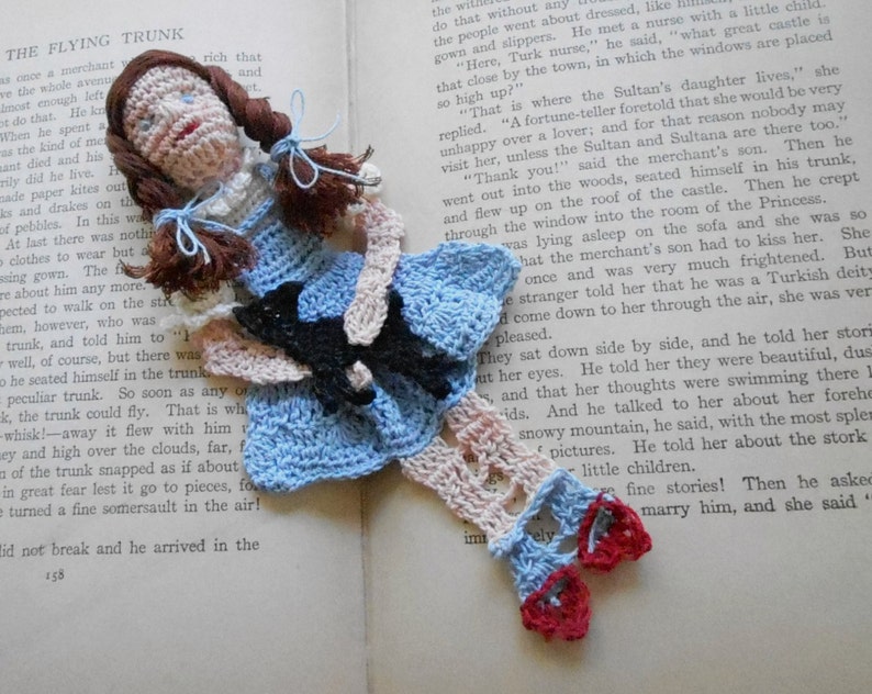 dorothy and toto thread crochet bookmark, unique bookmarks, wall decoration, readers gift, wizard of Oz, collectibles, shadow box art image 1