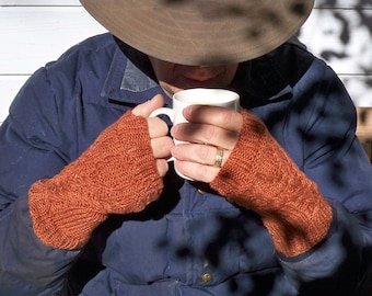 mens cable knit fingerless gloves, gift for men, rust color gloves, men's Christmas gift, mens cotton gloves, winter accessories for men