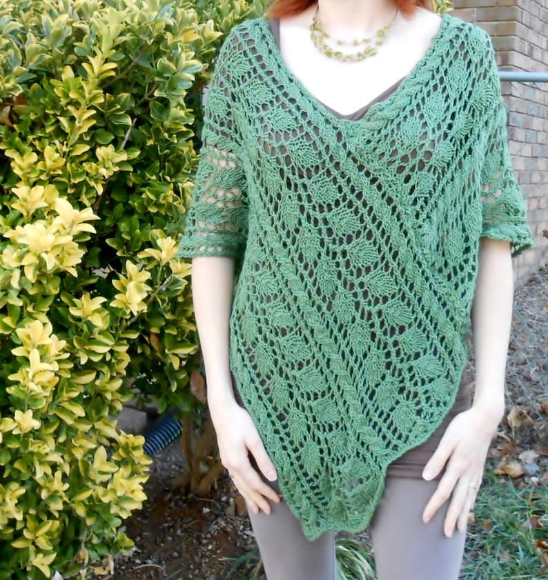 Knit Poncho Pattern Leaf Greenery Lace Poncho Pattern V-neck - Etsy