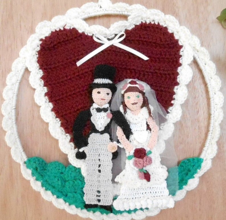 wedding wall hanging crochet pattern, home decor DIY, anniversary DIY, wedding crochet pattern, anniversary gift pattern, wedding gift diy image 1