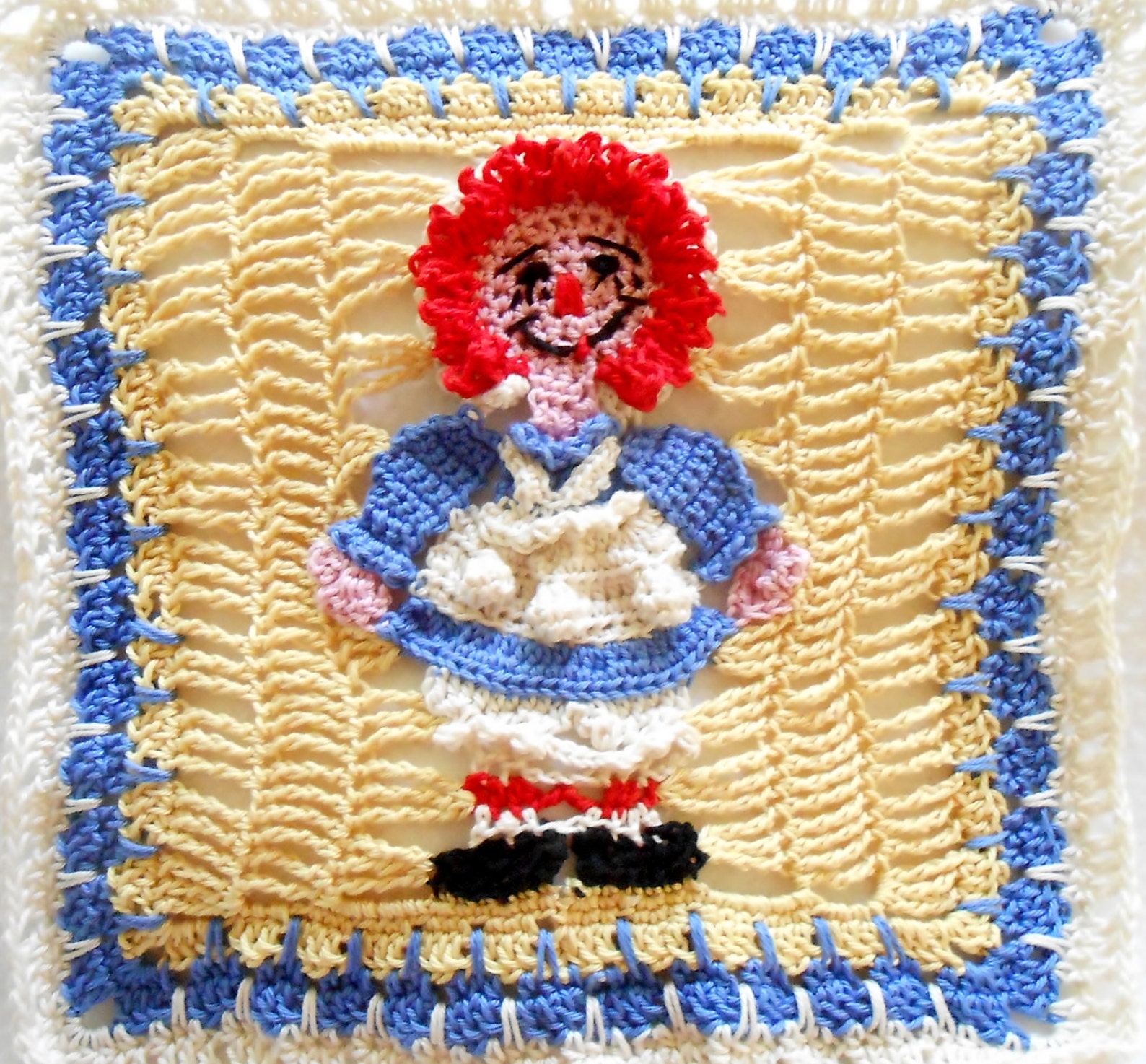 Crochet Cushion Pattern, Raggedy Ann and Raggedy Andy Pillow ...