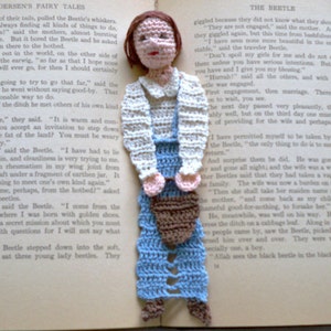 crochet bookmark DIY pattern, jack with pail, nursery rhymes ornament or decoration DIY, unique bookmark diy, nursery decor, shadow box art image 2