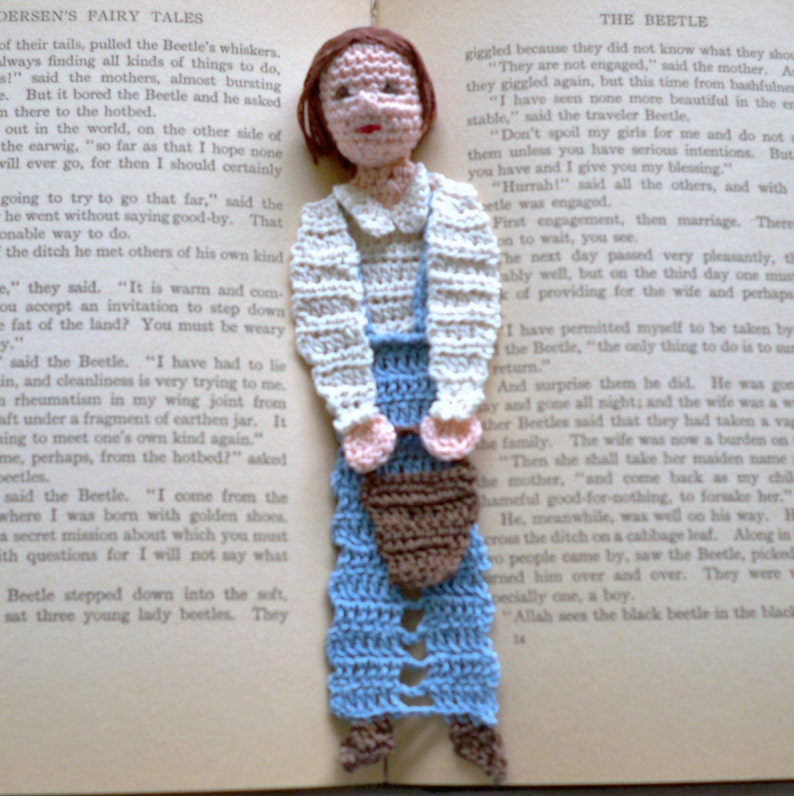 crochet bookmark DIY pattern, jack with pail, nursery rhymes ornament or decoration DIY, unique bookmark diy, nursery decor, shadow box art image 2