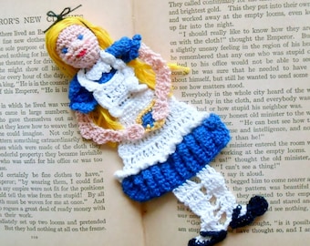 alice in wonderland thread crochet bookmark, unique bookmark, readers gift, booklovers gift, wall decor, nursery wall art, shadow box art,