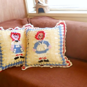 Crochet cushion Pattern, Raggedy Ann and Raggedy Andy pillow instructions, decorative cushion diy, crochet pillow pdf, nursery decor diy,