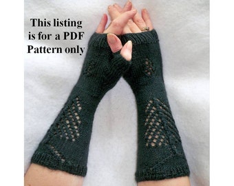 knit fingerless gloves pattern pine tree & cone, lace knit gloves instructions, knit gloves diy, spring gloves pdf, long knit gloves diy.