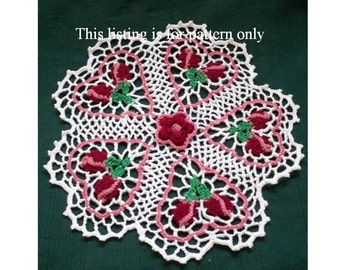 crochet doily pattern: rose budding hearts PDF file, Valentine crochet pattern, thread crochet doily pattern, home decor diy, room decor diy