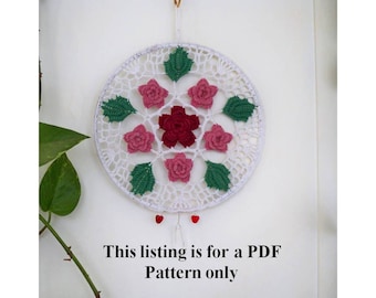 crochet pattern, ring of roses sun catcher, thread crochet instructions, sun catcher pdf, home decor diy, crochet art pdf, window art diy,