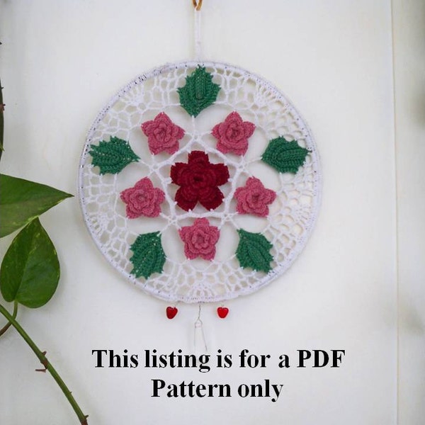 crochet pattern, ring of roses sun catcher, thread crochet instructions, sun catcher pdf, home decor diy, crochet art pdf, window art diy,