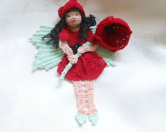 Red Poppy Fairy bookmark/decoration, fairy tale decoration, unique bookmark, fairy decor, veterans wife, Christmas gift, crochet applique