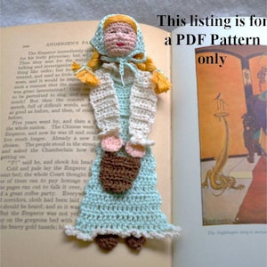 Jack and Jill, Jill with pail crochet bookmark DIY, thread crochet bookmark instructions, unique bookmark pattern, stocking stuffer diy, image 1