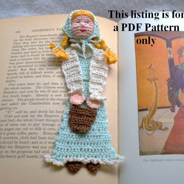 Jack and Jill, Jill with pail crochet bookmark DIY, thread crochet bookmark instructions, unique bookmark pattern, stocking stuffer diy,