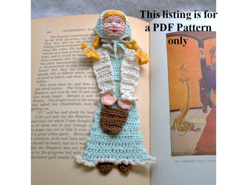 Jack and Jill, Jill with pail crochet bookmark DIY, thread crochet bookmark instructions, unique bookmark pattern, stocking stuffer diy, image 1