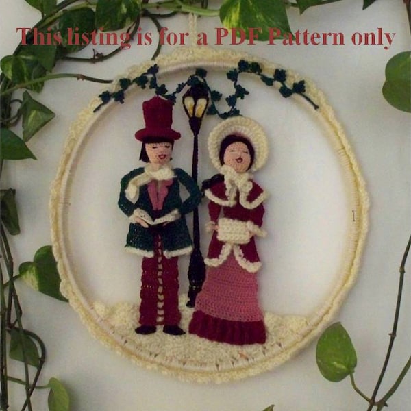 victorian carolers wall hanging pattern PDF file, Christmas crochet pattern, amigurumi DIY decoration, victorian decor diy,  instructions