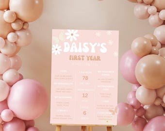 Daisy Themed Erstes Jahr | Meilensteintafel für Babys | A1 | Canva Vorlage anpassen | Digitaler Download | Bearbeitbare Vorlage | Erster Geburtstag|Gänseblümchen