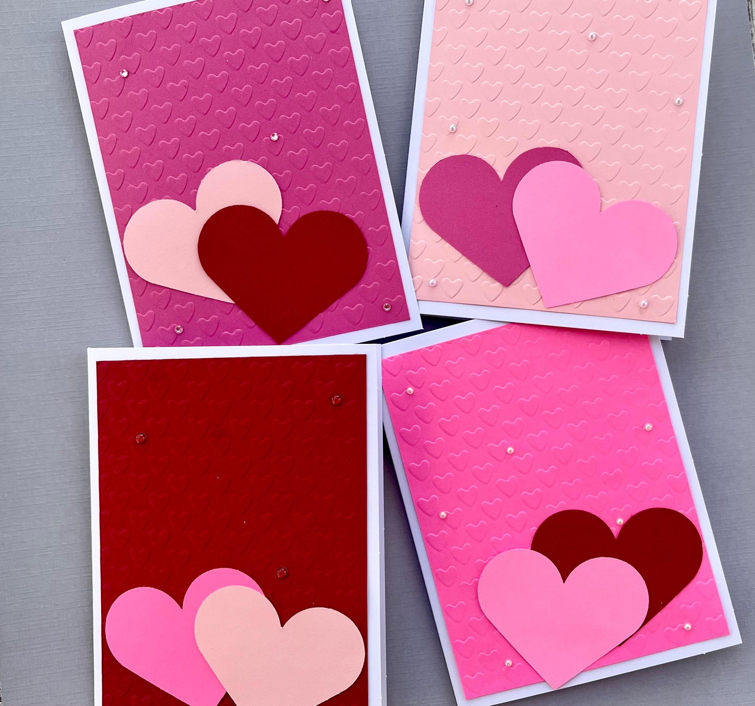 Handmade Embossed Note Cards Set of 4, Valentine's Day, Valentine Card ...