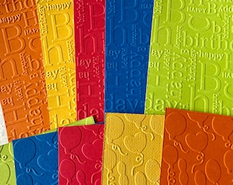 FREE Ship! Set of 10 Birthday Embossed textured paper, Happy Birthday Card Making, Greeting Cards, journaling, scrapbooking items, embossing