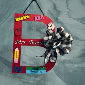 Personalized Teacher Door Hanger | Custom Wooden Teacher Initial Sign | Classroom Decor | Back to School Gift | End of Year Teacher Gift